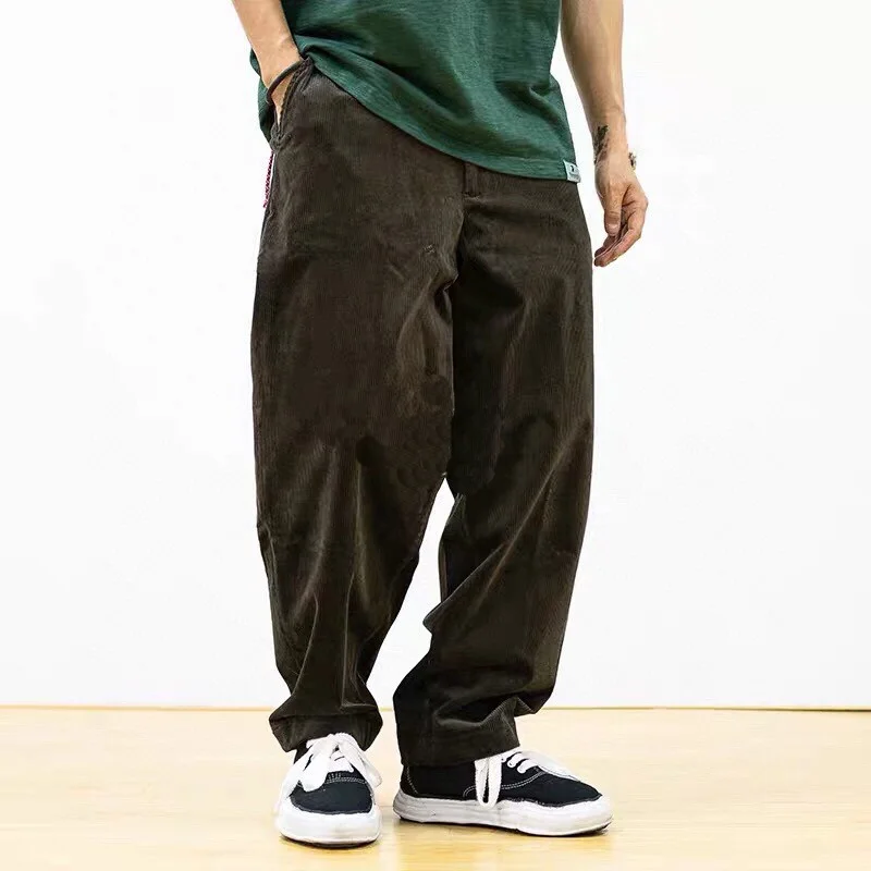 

Брюки Kasuri Corduroy Loose Tapered Pattern Ba 20AW с поясом из красной веревки, повседневные брюки свободного кроя, прямые джинсы