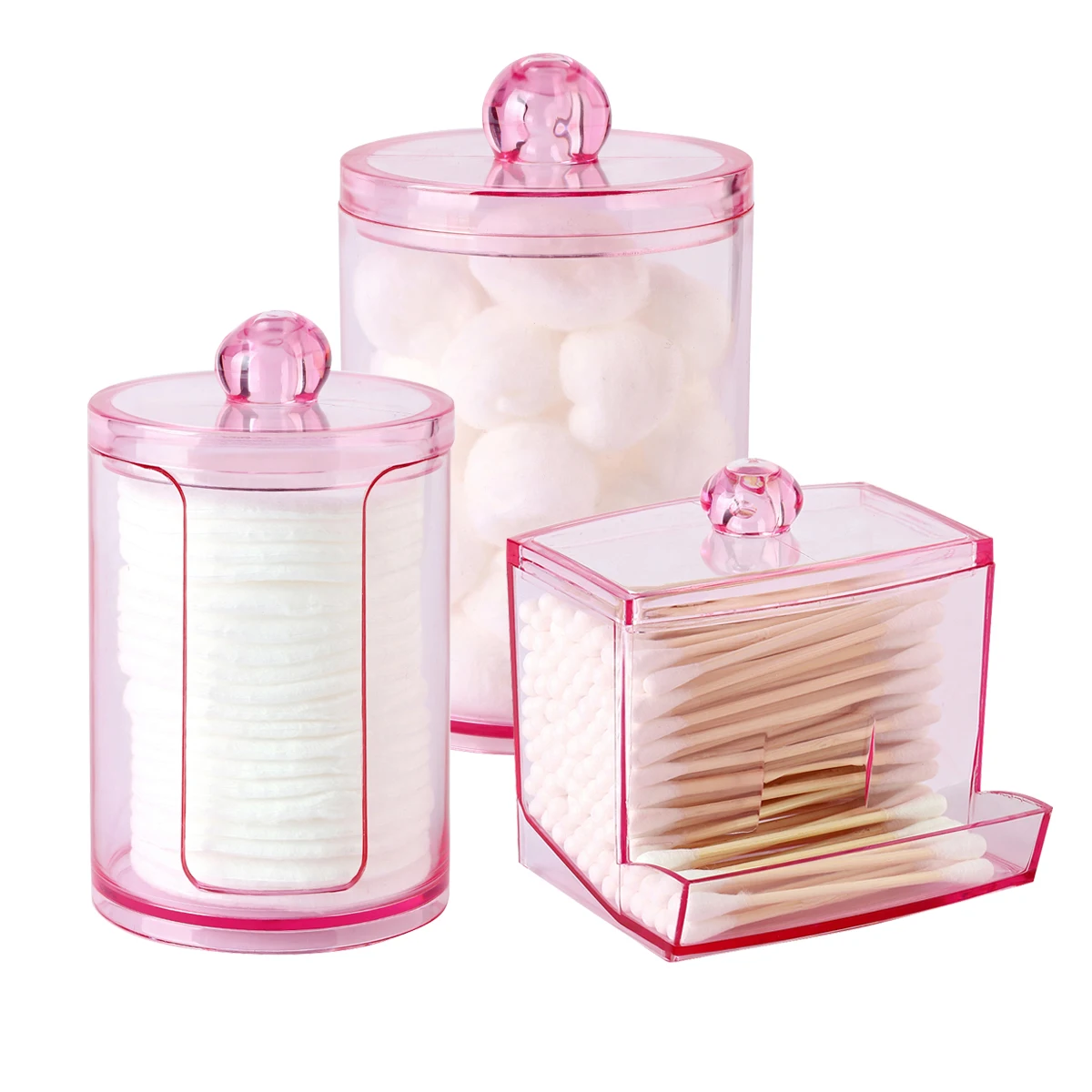 Qtip Holder Dispenser with Lid - 10-Ounce Bathroom Storage Box for Cotton Balls Cotton Swab Bath Salts Vanity Canisters