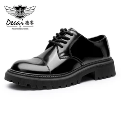 DESAI Full Grain Leather Men Shoes Luxury Brand Derby Breathable 2023 New Arrival Fashion Designer Thick Bottom Black