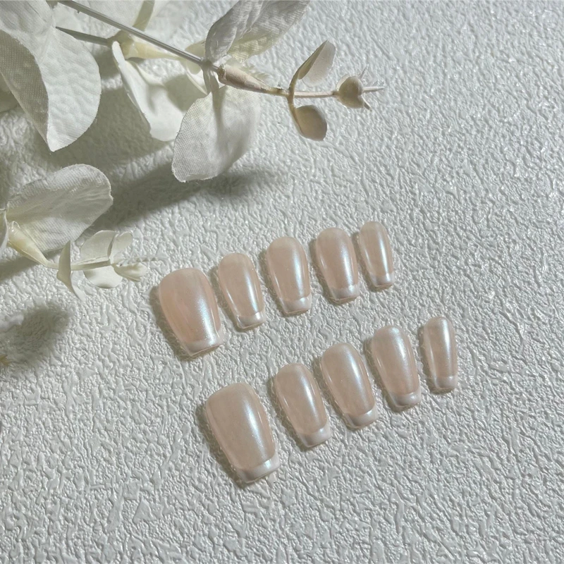 Handmade French Press on Nails Nude Color Designs Fake Nails Full Cover Short False Nails Coffin Manicure Artificial Finger Tips