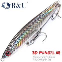 B&U Sinking Pencil Jerk Fishing Lure Wobbler Bass Fish Tackle Hard Lures Fishing Accessories Saltwater Lures Trolling Fish Bait