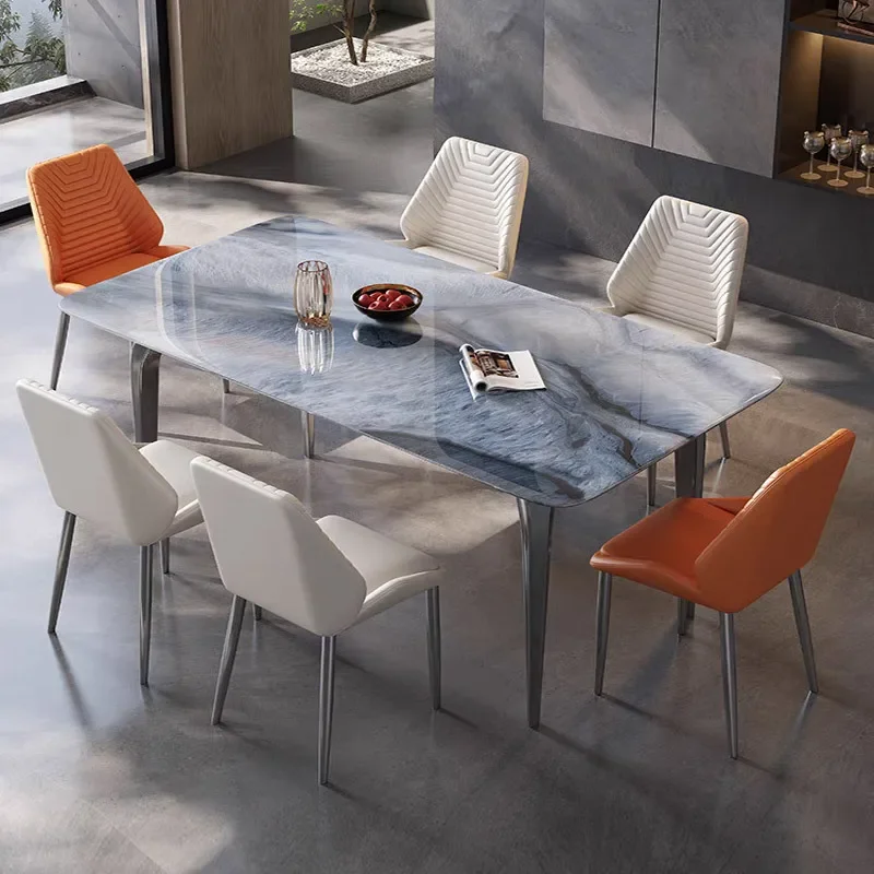 

Italian light luxury rock slab dining table modern simple high-end rectangle