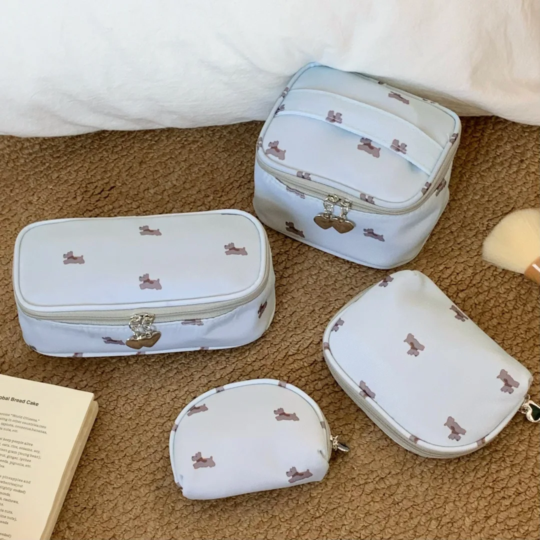 Cute Puppy Print Makeup Bag, Portable Travel Cosmetic Organizer, Large Capacity Zipper Storage Pouch for Women