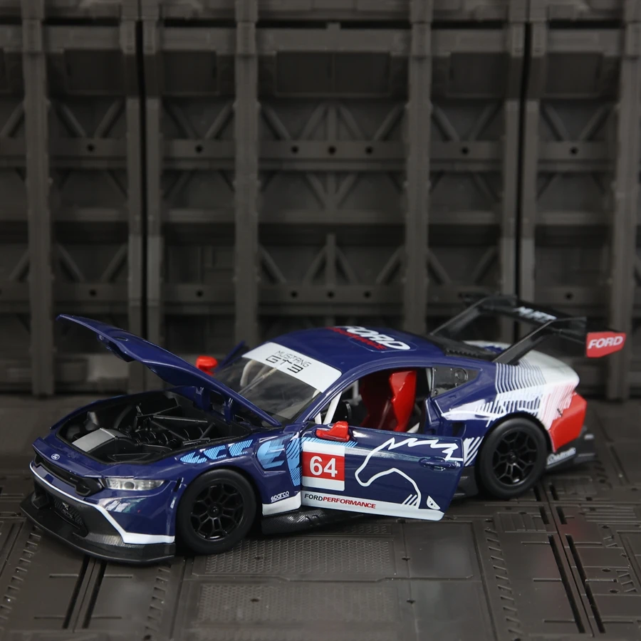 

CCA 1:24 имитация раллийного автомобиля Ford Mustang GT3, модель из сплава, суперкар, звук и свет, рулевое управление, украшение для автомобиля, подарок