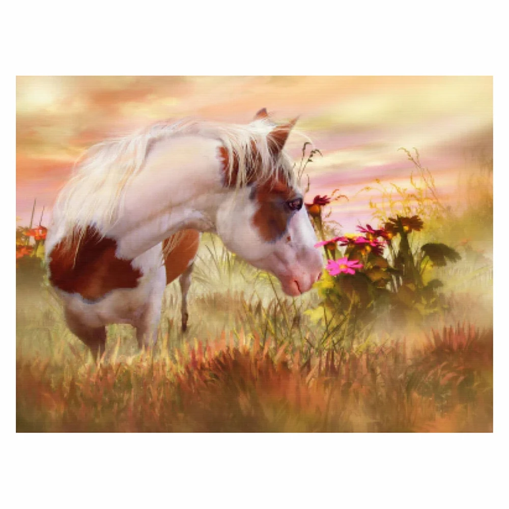 LZAIQIZG Full Drill Diamond Painting Horse Smell Flower Diamond Embroidery Animal Cross Stitch Handicraft Decoration For Home