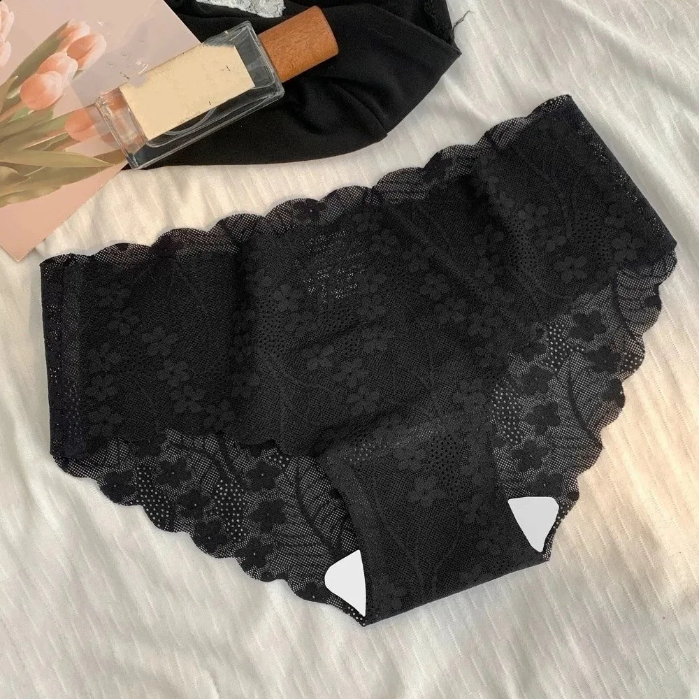Seamless Lace Flower Panties Women Soft Thin Mesh Briefs