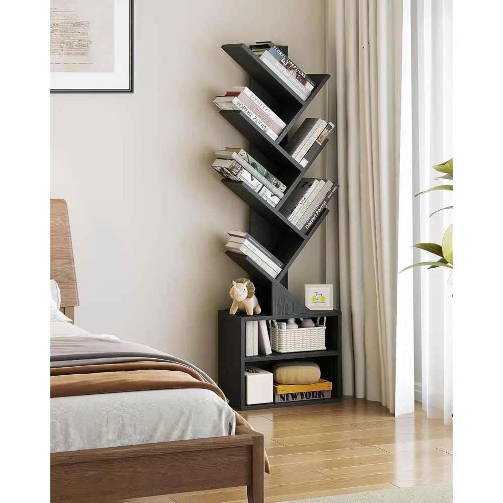 

6 tiers of bookshelves with lockers, modern narrow bookshelf organizer for bedroom, living room, home office