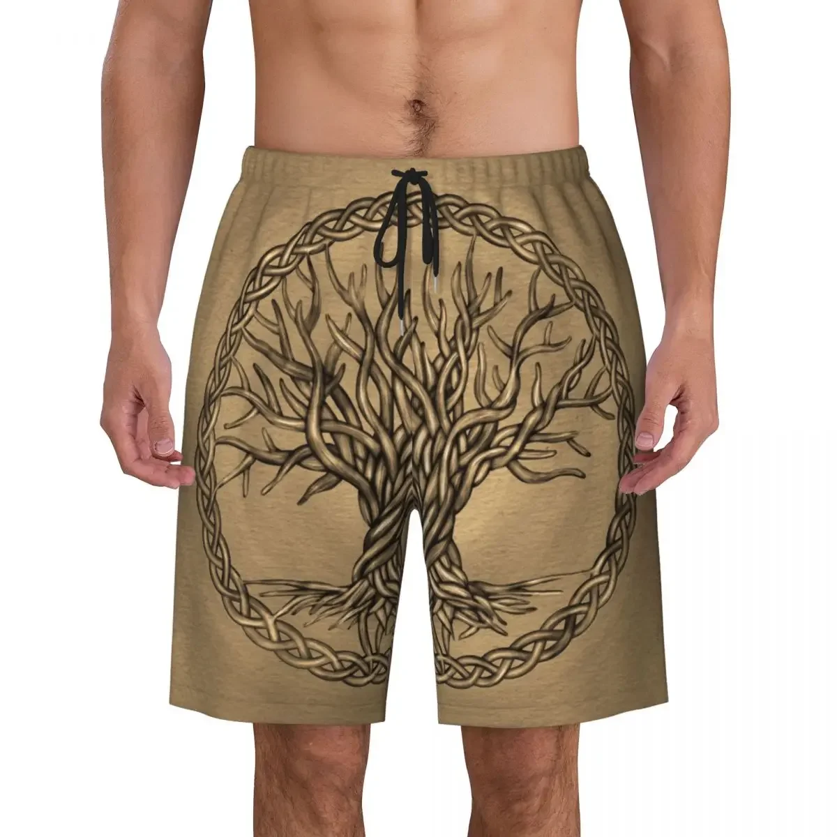 Tree Of Life Sepia Board Shorts Mens Fashion Beach Shorts Briefs Vikings Yggdrasil Quick Dry Swimming Trunks