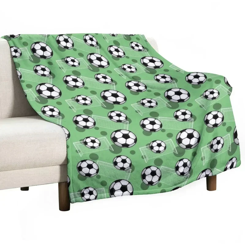 

Soccer Ball and Goal Green Pattern - Green Soccer Throw Blanket Quilt Bed linens Luxury Blankets