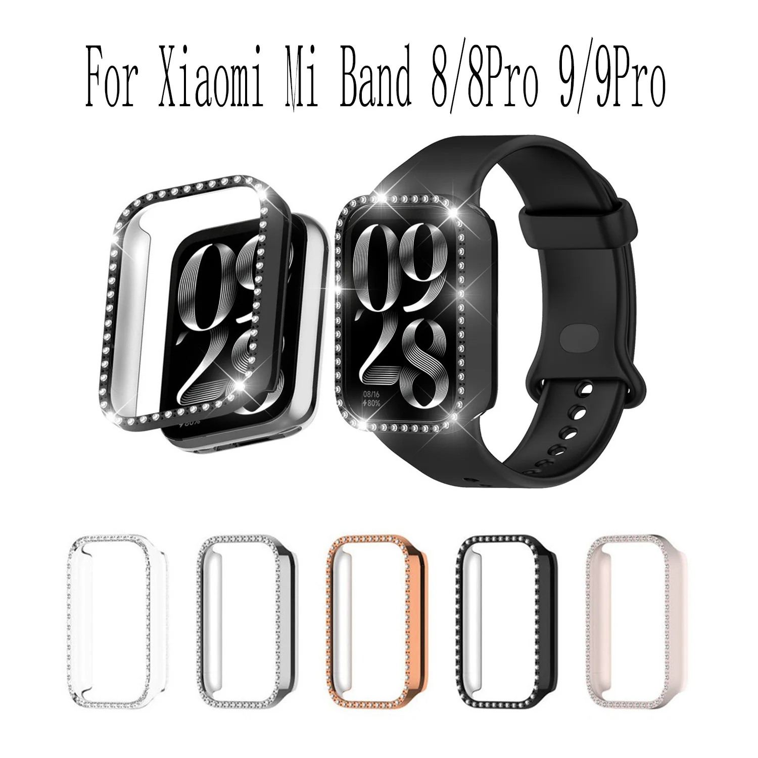 Capa oca para pc para xiaomi mi band 8/8pro 9/9pro relógio inteligente diamante cristal pára-choques capa protetora acessório.