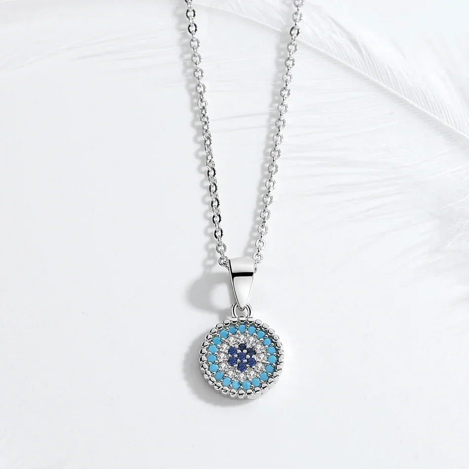 TONGZHE Luck 925 Sterling Silver Evil Eye Necklace Women Blue Stone Eye Boyfriend Gift Long Necklace Link Chain Fashion Jewelry
