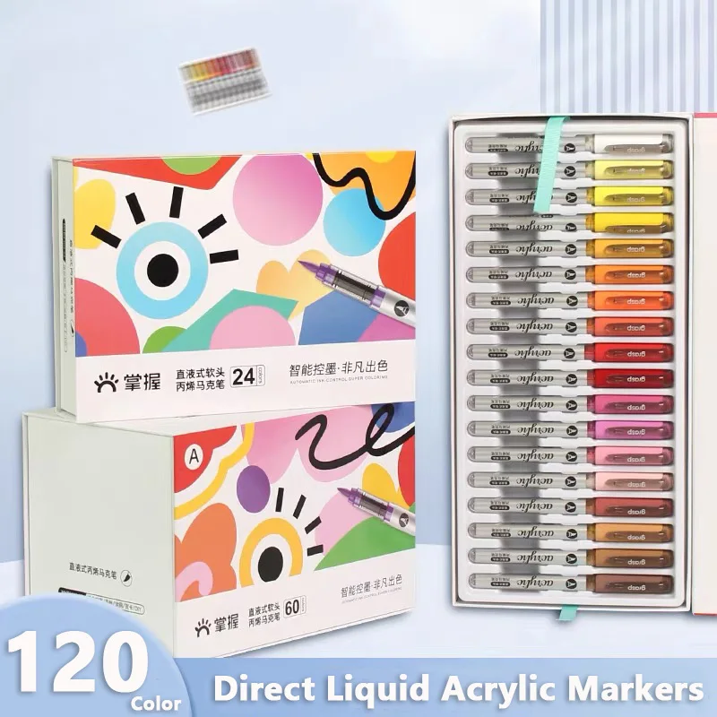 120/12 Colors Acrylic Marker Pens Waterproof Pen Soft Brush Nib Student Art for Glass Stone Stationery School Art Supplies