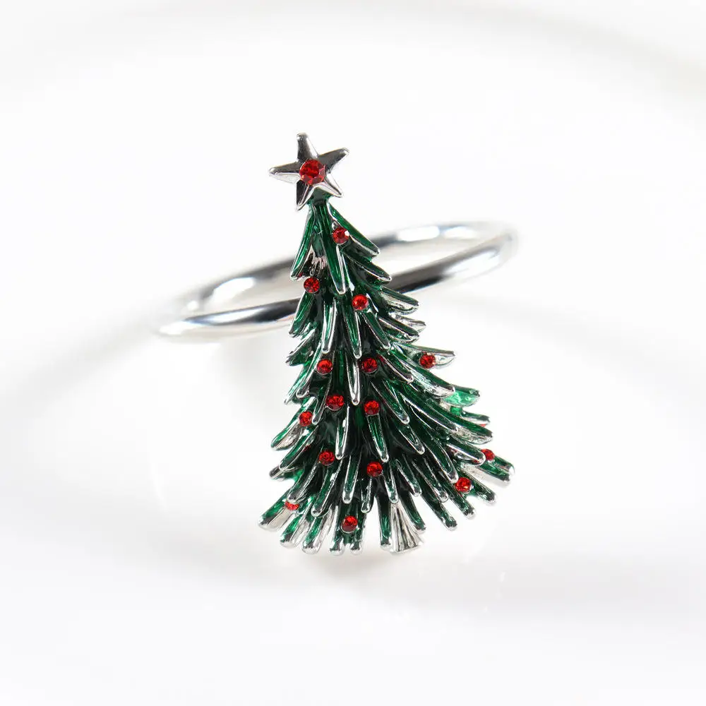New Year Eve Home Table Decoration Christmas Tree Napkin Rings Red Christmas Flower Metal Napkin Buckle Tissue Ring 2026 Xmas
