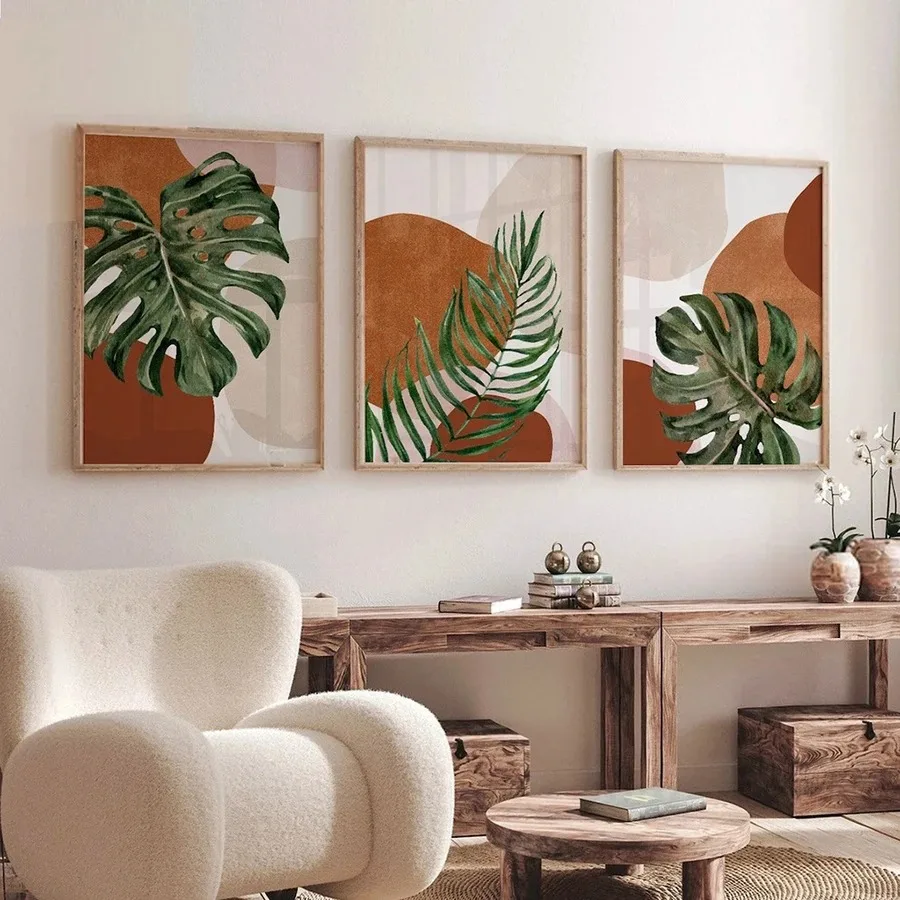 Brown Tropical Plants Nordic Poster Home Decor Scandinavian Green Leaves Modern Wall Art Canvas Painting