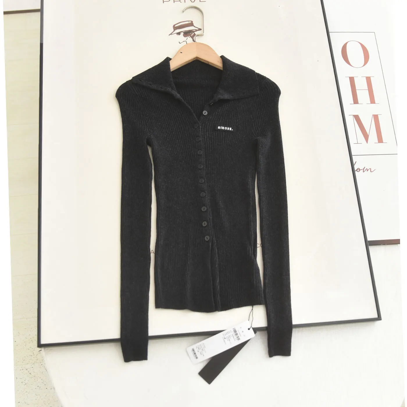 

Ele Slimming Knitted Topfor Womenautumn Winter Sle Elastic Casual Long Sve Button up Knitwear