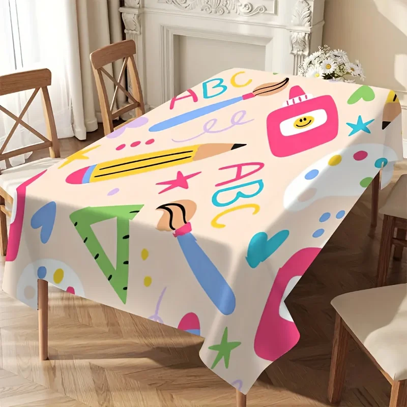 One school-year-style tablecloth with cartoon patterns such as rulers and pens printed on itZYC