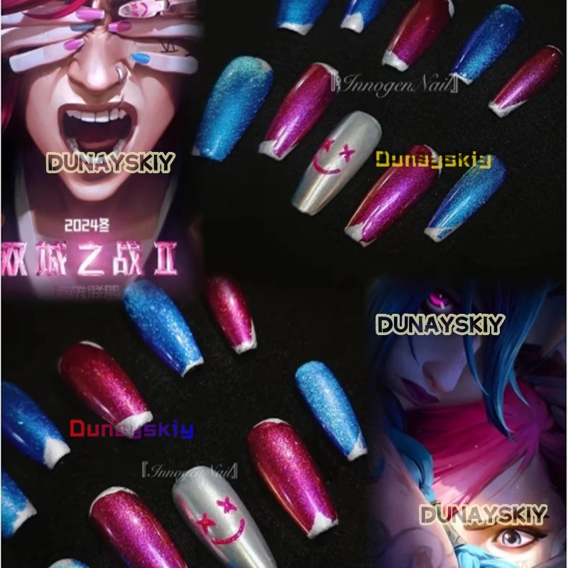 Jinx Cosplay Arcane 2 Disguise Jinx Cosplay Nail Women Costume Roleplay Accessory 2025Anime/Halloween Role-playing Nail Props