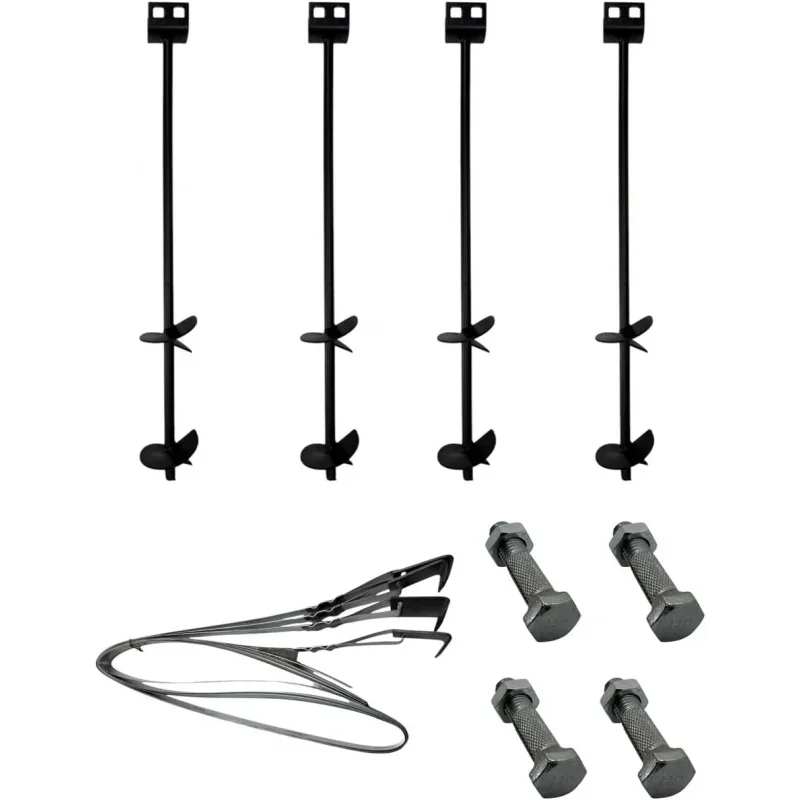 Mobile Home Part Set of 4 Auger Anchors; 4-8 ft Tie Down Strap, 4 Bolts