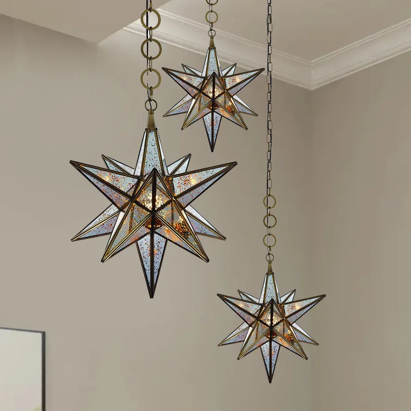 

All copper American star chandelier New Chinese retro restaurant bar restaurant glass industrial style chandelier