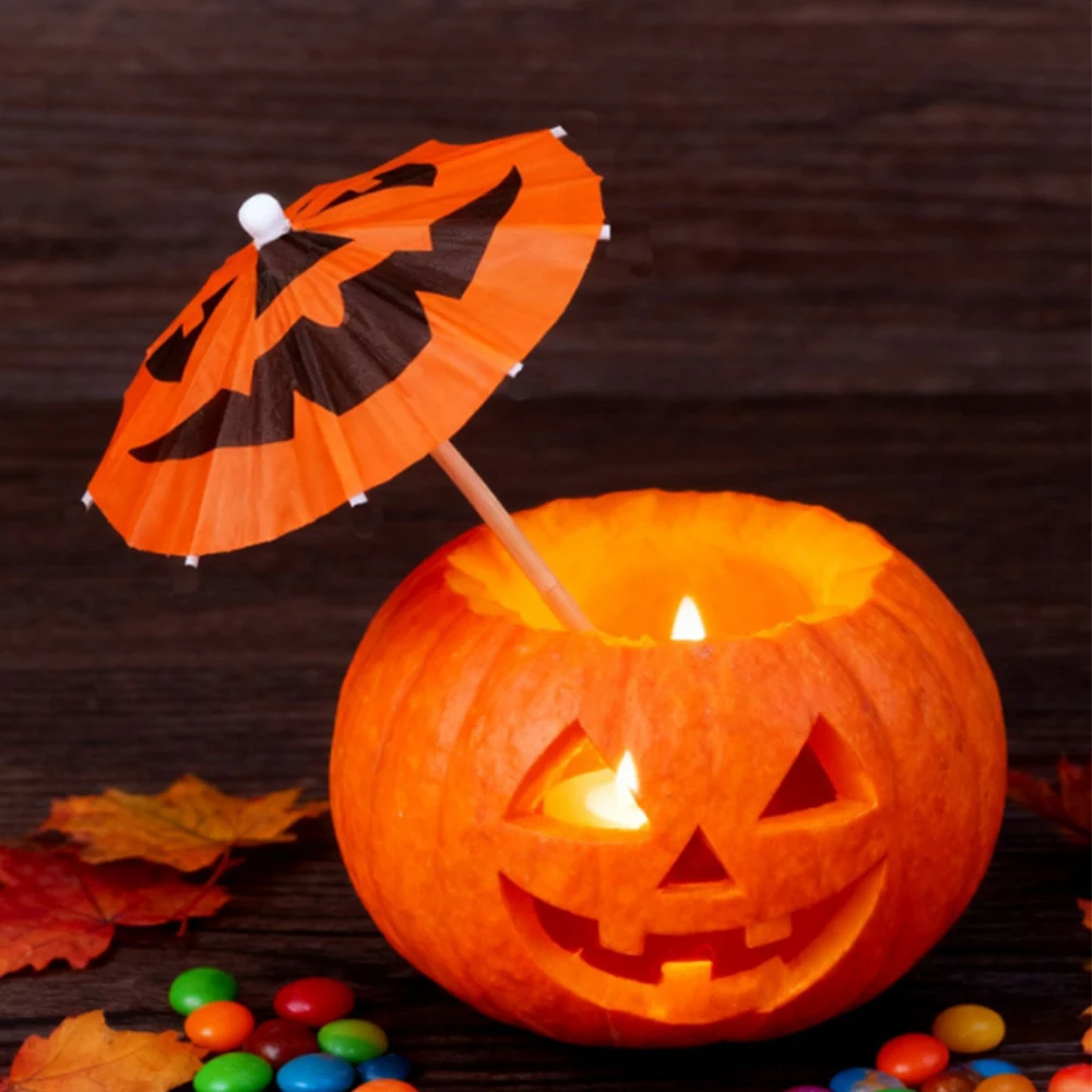 10/50/100 Stück Halloween Papier-Cocktail-Schirme Kürbis Fledermaus Mini-Cocktail-Schirme für Getränke-Dekoration Bar-Getränke-Deko – Detail 3