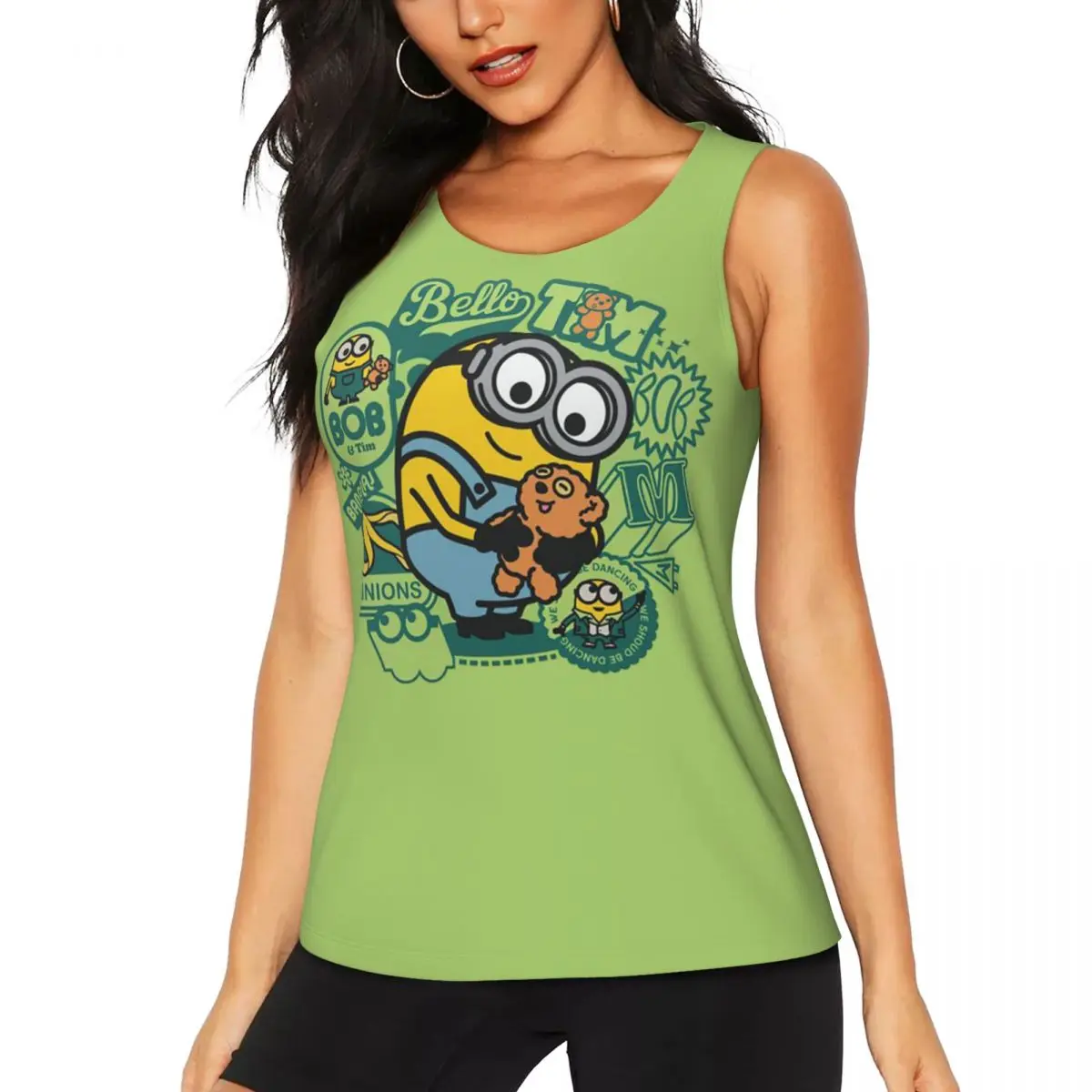 Custom Women Minions Manga Workout Yoga Shirt Sleeveless Gym Running Tank Tops