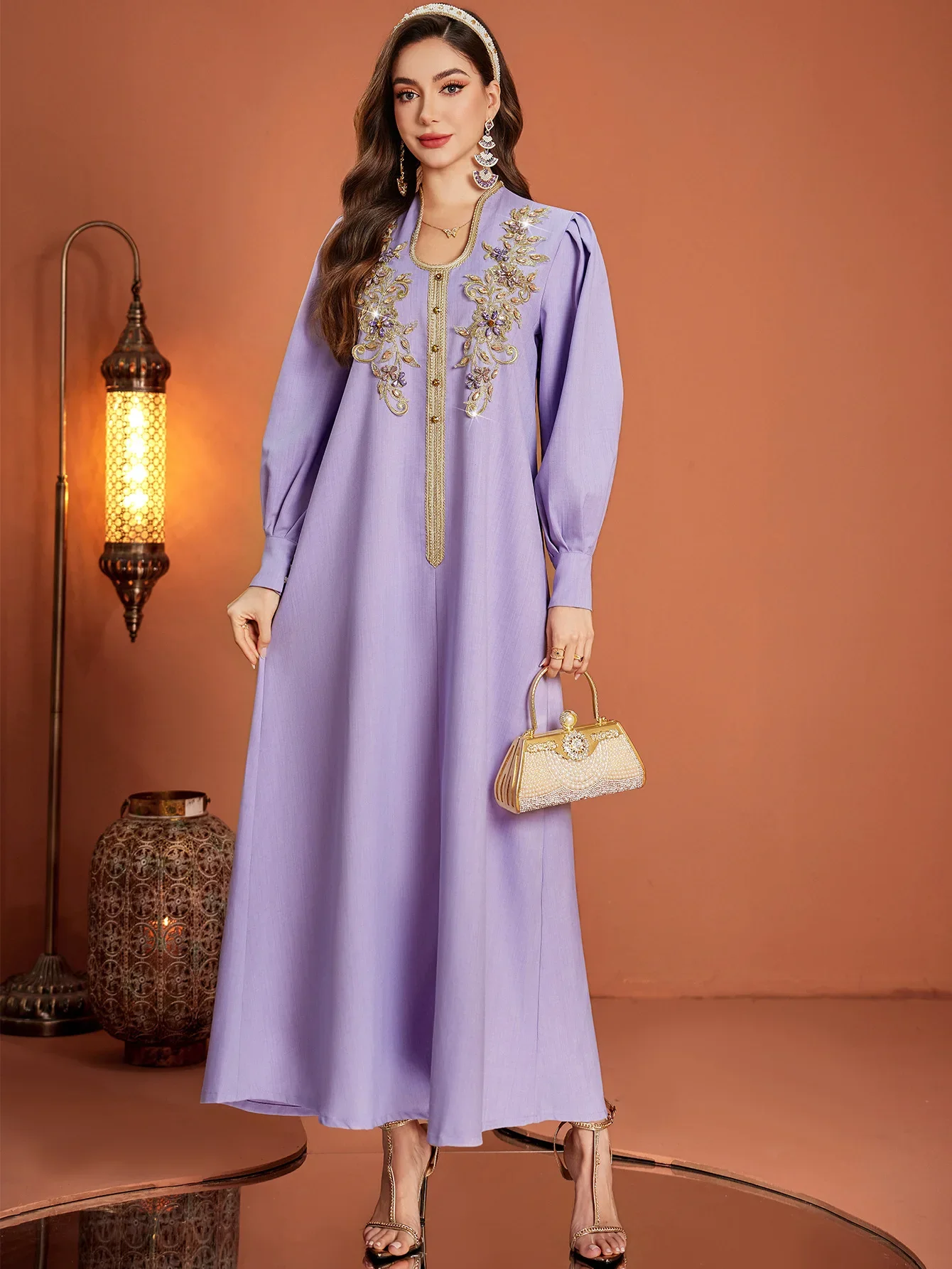 Eid Muslim Dress Women Abaya Diamond Puff Sleeve Long Dresses Vestidos Largos Party Caftan Jalabiya Ramadan Arab Long Robe 2025