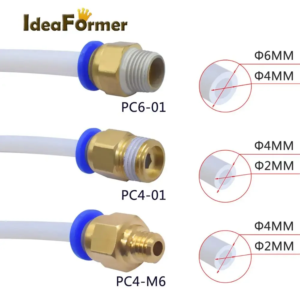 10Pcs/Lot 3D printer J-head Blue Pneumatic Connector Thread M6/M10 Quick Jointer for 1.75/3.0mm filament Feeder Pipe Push Part.