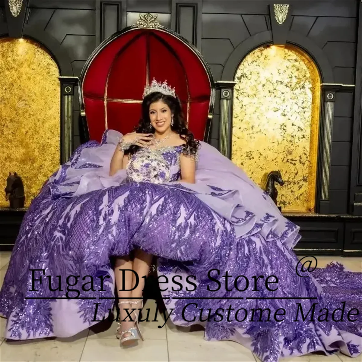 Luxuly roxo moda quinceanera vestidos brilhantes 2024 rendas apliques contas mexicano doce 16 vestido de baile vestidos butantes 15 anos