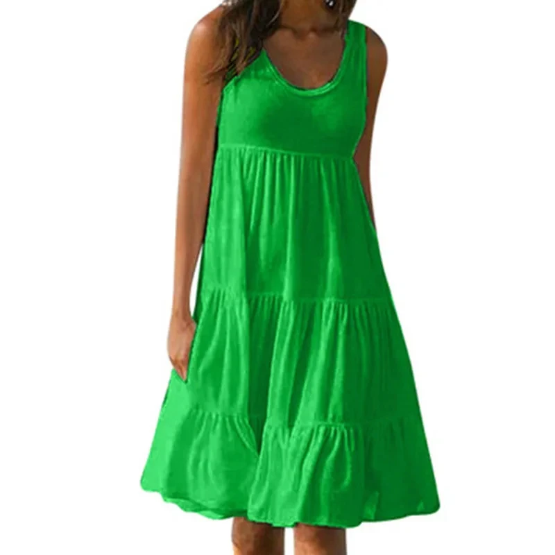 

Women's Casual O Neck Sleeveless Ruffle Dress | Plus Size Beach Dress