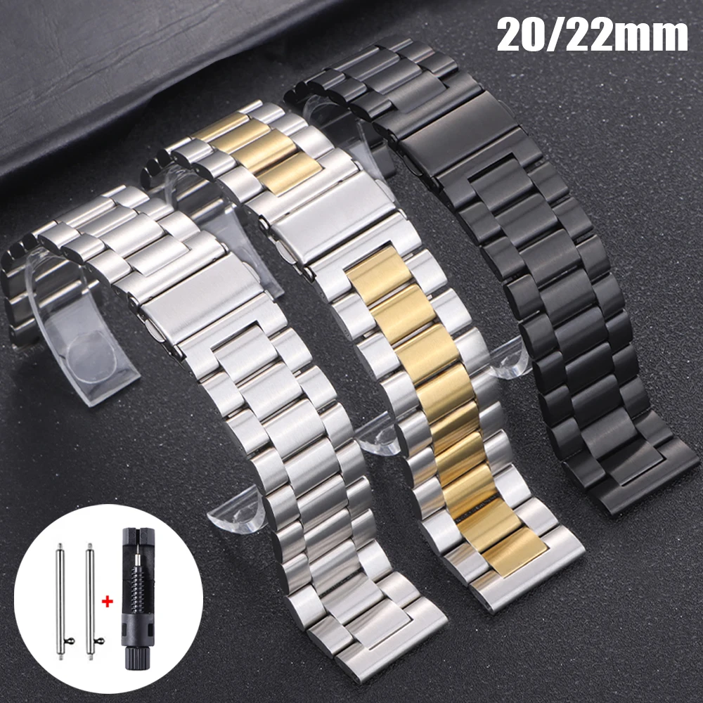 Edelstahl-Uhrenarmband, 20 mm, 22 mm, universelles Armband, Faltschließe, Schnellverschluss, Business-Armband für Herren und Damen, Metallarmband