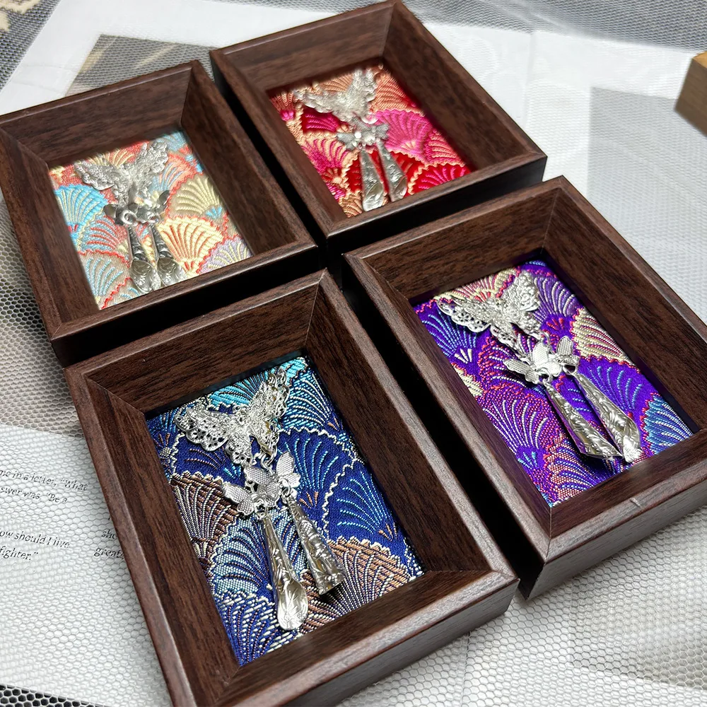 Premium Intangible Heritage Song Brocade Mini Frame Miao Silver Accent Brocade Fabric Home Decor Souvenir Gift