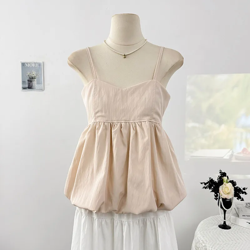 Sweet Age-Reducing Pleated Flower Bud Camisole Camisole Female Spring 2025 High-end Temperament Baneau Top Babyshirt Female Cami
