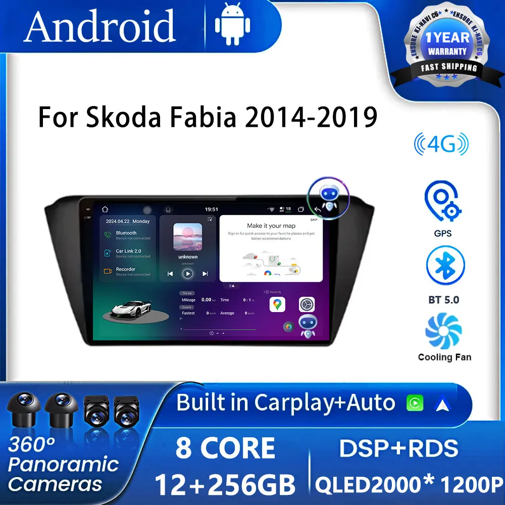 

For Skoda Fabia 2014-2019 Wireless CarPlay Android Auto Radio Car Multimedia autoradio Wirelss Carplay GPS Auto Stereo