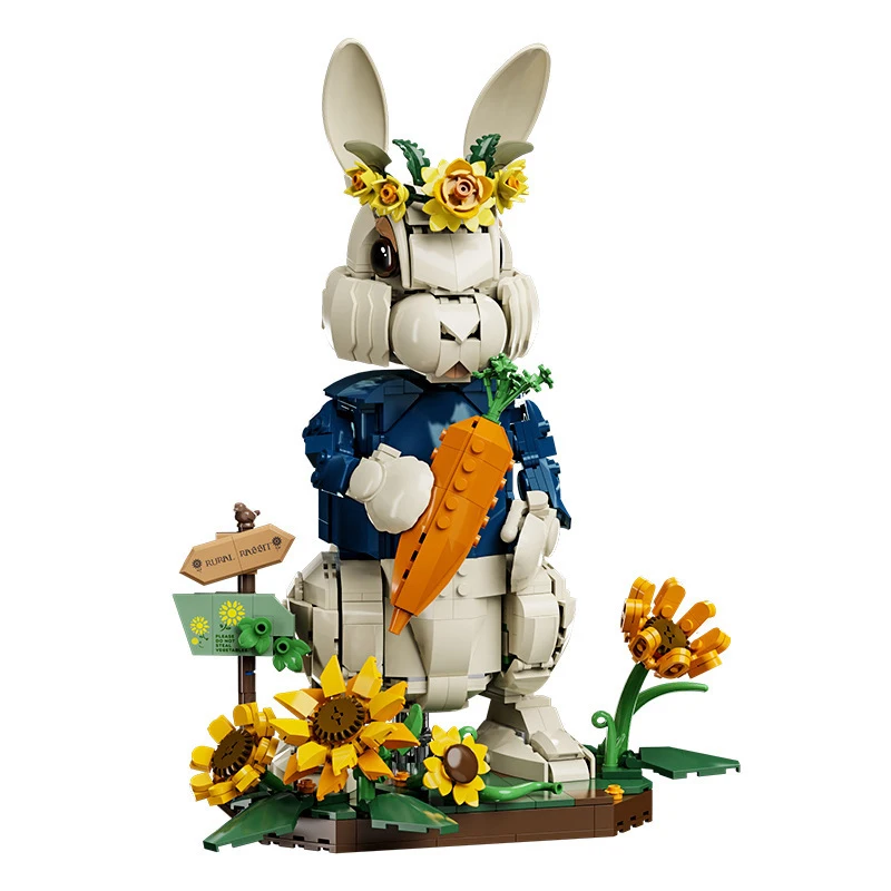 

Mr. Rabbit Building Blocks Assemble Pastoral Bunny Animal Table Home Decoration Rural Flowers Rabbit Diy Toys Children Gift