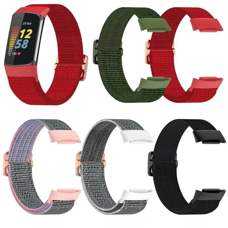 Nylon Elastic Watch Band for Fitbit Charge 5 Adjustable Metal Buckle Sport Bracelet Loop Strap for Fit bit Charge 5 Smart Watch