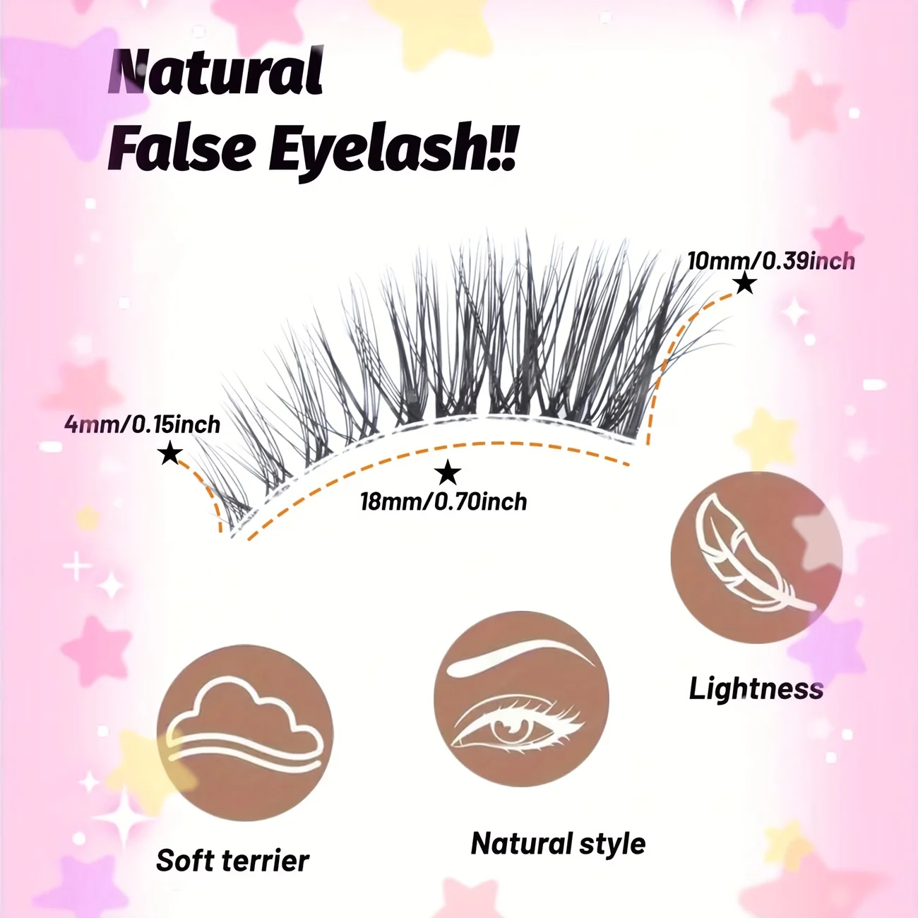 Five Pairs of Half False Eyelashes for a Natural Look, Featuring a 10mm Elongated Cat-Eye Style with Transparent Stems
