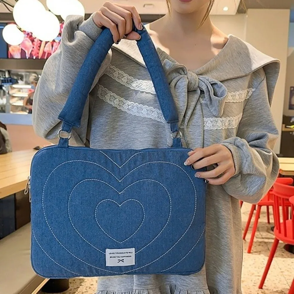 Modern Fashion Computer Bag 14 Inches Bowknot Embroidered Laptop Sleeve Shockproof Soft Computer Handbag School