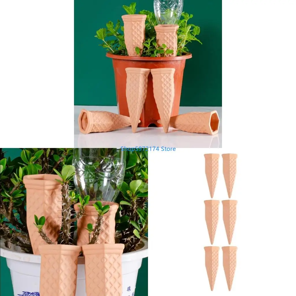 Y3NB 6Pcs Terracotta Clay Watering Spikes for Indoor Plant Automatic Plant Waterer Irrigation Systems for Home or Office
