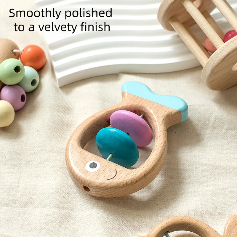 مجموعة ألعاب خشخيشة خشبية تتميز بتصميمات حيوانات مختلفة مثالية لليدين الصغيرة للإمساك والمخفوقة والاستماع إلى الصوت الممتع #5