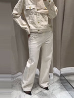 Metal Rivets Women Denim Pants Straight Baggy Low Waist Jeans Trousers 2025 Retro Distressed Dragging Designer High Street Pants