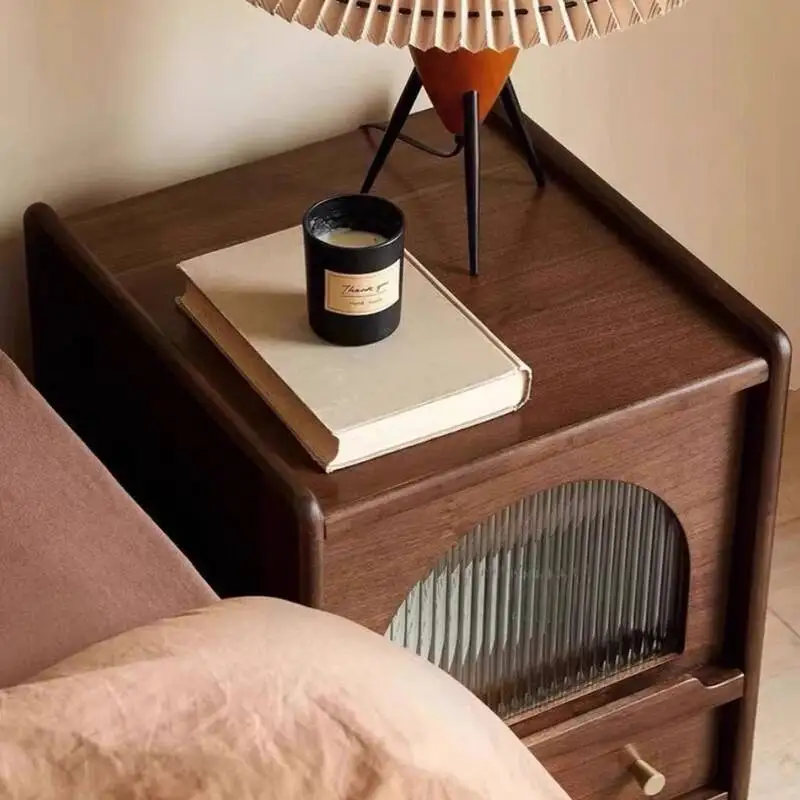 

Nightstand Luxury Log Japanese Walnut Bedroom Storage Simple Drawer Extra Narrow Sideboards Mesa De Noche Home Furniture WKNS