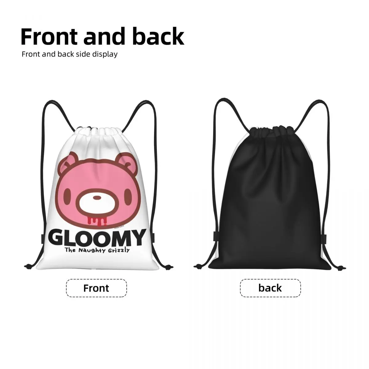 Manga Animation Gloomy Bear Borse con coulisse Uomo Donna Pieghevole Sport Palestra Sackpack Shopping Zaini