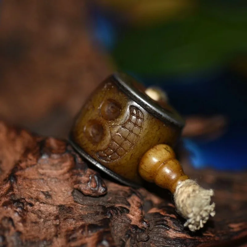 Antiqued carved cow Tibetan-style - , vintage bone head three-way DIY Buddha bead bracelet access