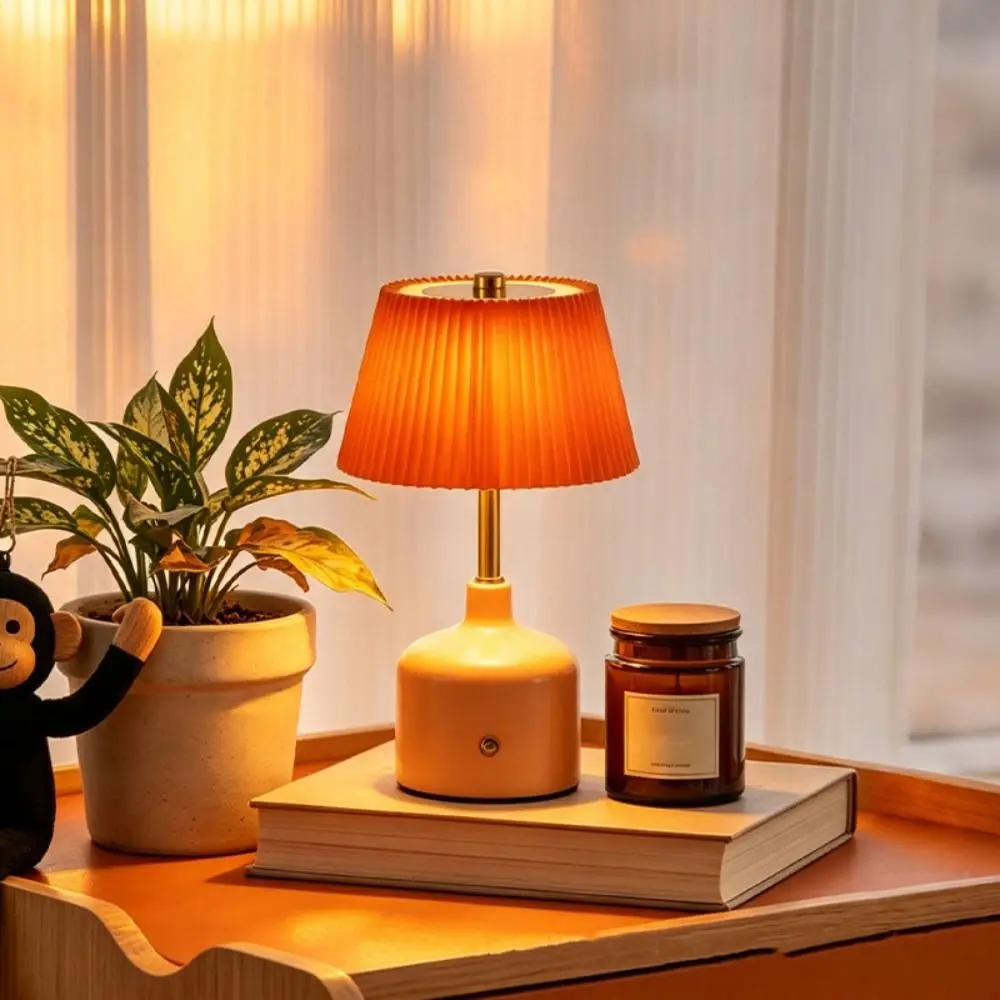 Pleated Design Desk Lamp Touch Control USB Rechargeable Table Lamp Modern Minimalist Ruffled Skirt LED Desk Lamp Living Room
