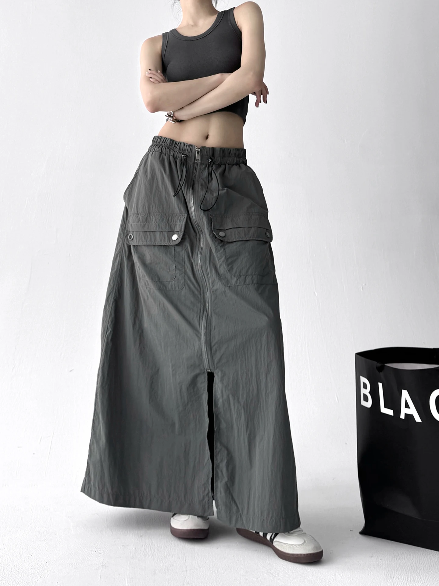 Summer 2025 Women's High Waist A-Line Workwear Skirt Qui Dry Spicy Girl Casual Slimming Long Skirt Polyester Cotton Blend