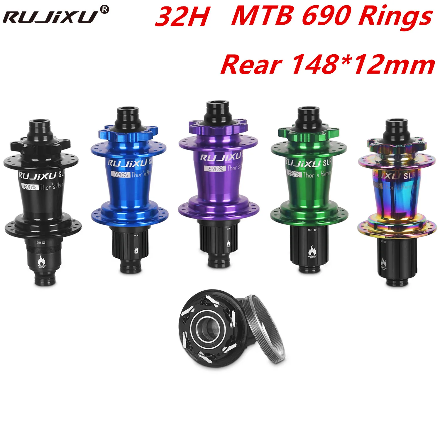 RUJIXU 32H 690 Rings Rear 148X12 Bicycle Hub 6-bolt Disc Brake J-Bend 32 Holes Boost MTB Hub Bike For Shimano HG Sram XD MS