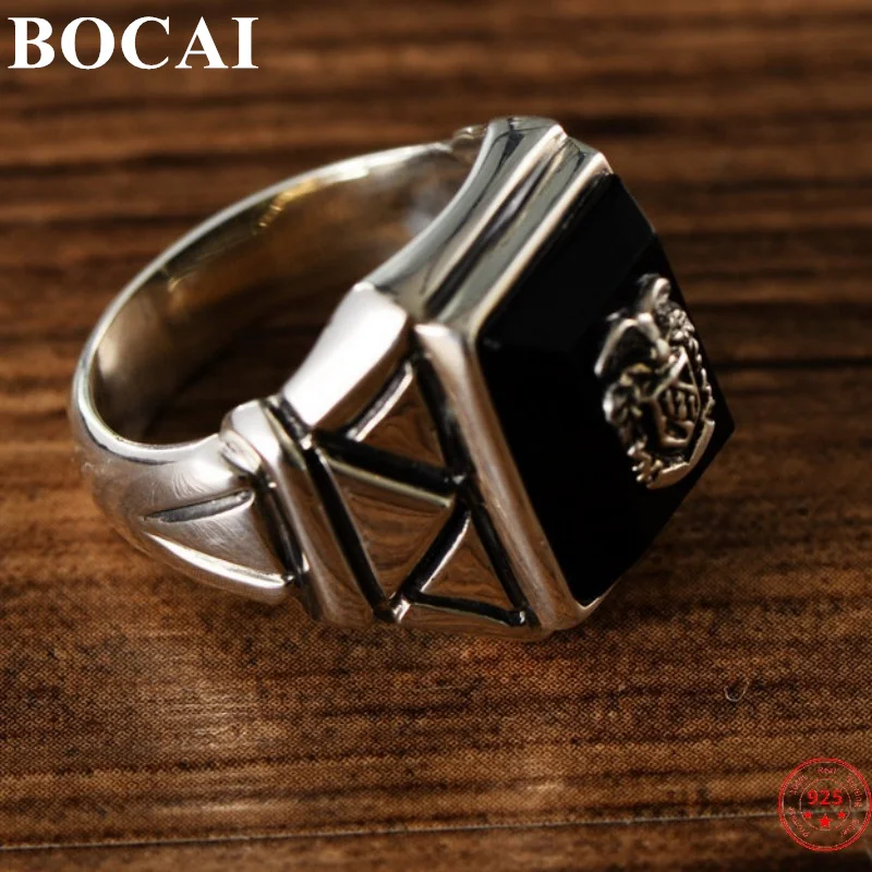 

Мужские серебряные кольца BOCAI S925 пробы, новые модные ретро-кольца неправильной формы, Агат в Военном Стиле, твердые серебряные ювелирные изделия в стиле панк