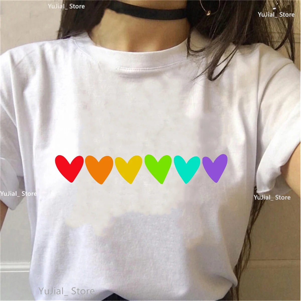 Rainbow Love Hearts Be Kind Printed T Shirt Girls Student Summer Short Sleeve Funny Tshirt Women Kawaii Clothes Casual T shirt
