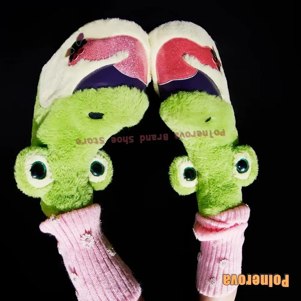 

Ботильоны с мехом лягушки, женские ботинки на платформе, зеленые, увеличивающие рост, разноцветные, с животным узором, милые ботильоны с принтом, зима 2023 г.
