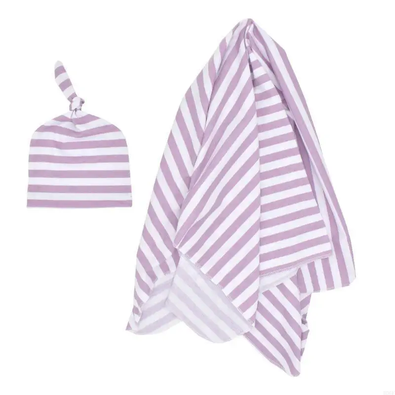 E06F Baby Swaddle Blanket and Hat mengatur kantong tidur bayi untuk bayi baru lahir 4 warna